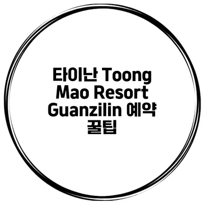 타이난 Toong Mao Resort Guanzilin 예약 꿀팁